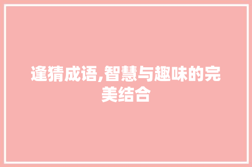 逢猜成语,智慧与趣味的完美结合