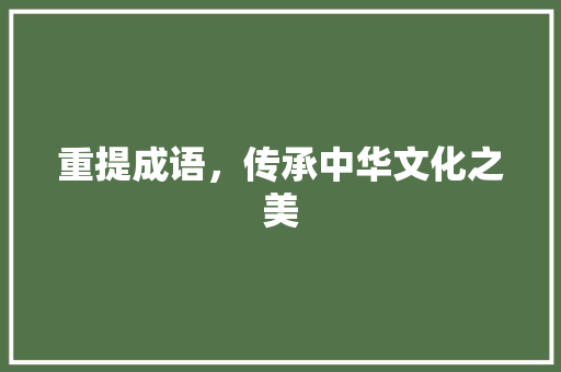 重提成语，传承中华文化之美