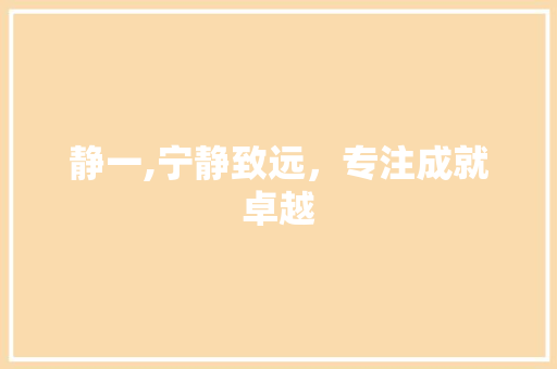 静一,宁静致远，专注成就卓越
