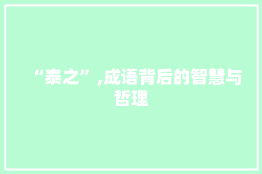 “泰之”,成语背后的智慧与哲理