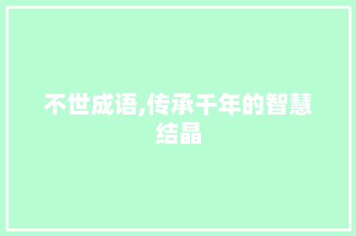 不世成语,传承千年的智慧结晶