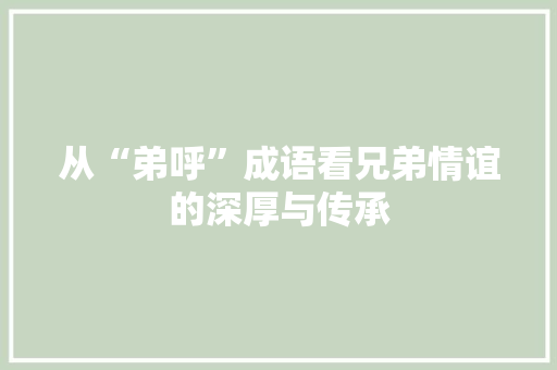 从“弟呼”成语看兄弟情谊的深厚与传承