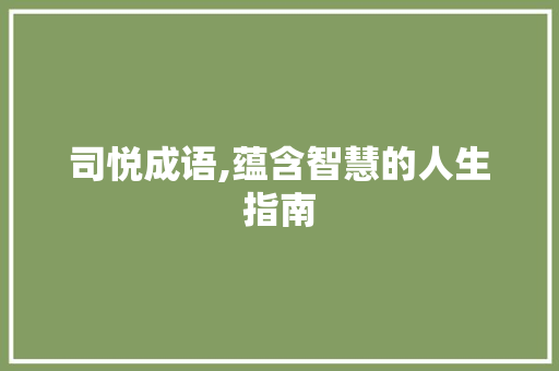 司悦成语,蕴含智慧的人生指南