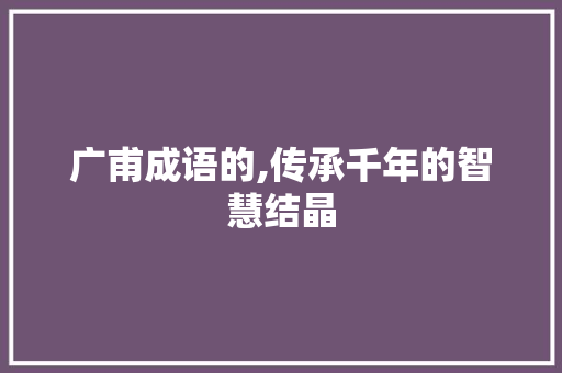 广甫成语的,传承千年的智慧结晶