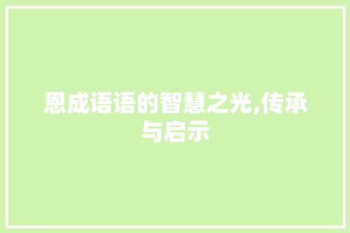 恩成语语的智慧之光,传承与启示