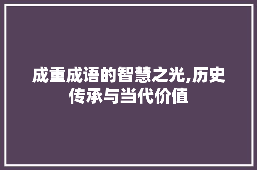 成重成语的智慧之光,历史传承与当代价值