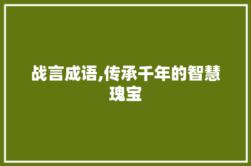 战言成语,传承千年的智慧瑰宝
