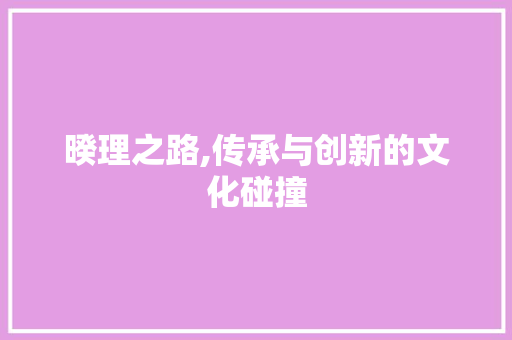 暌理之路,传承与创新的文化碰撞