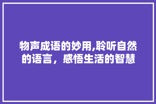 物声成语的妙用,聆听自然的语言，感悟生活的智慧