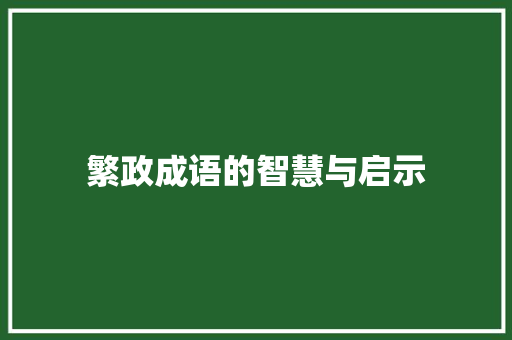 繁政成语的智慧与启示