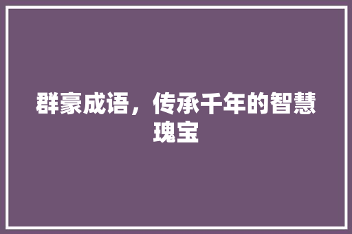 群豪成语，传承千年的智慧瑰宝