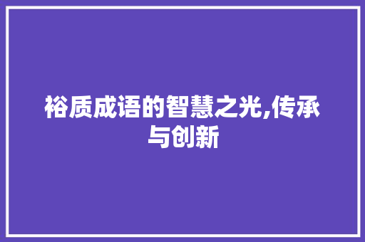 裕质成语的智慧之光,传承与创新