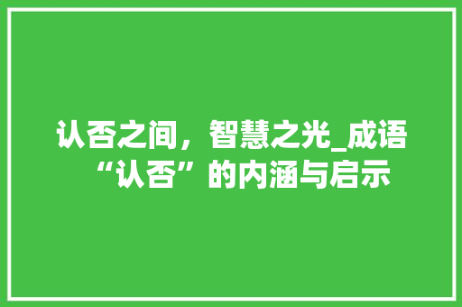 认否之间，智慧之光_成语“认否”的内涵与启示