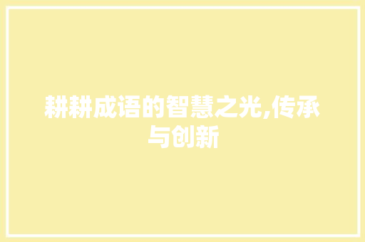 耕耕成语的智慧之光,传承与创新