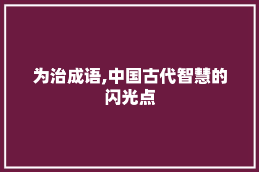 为治成语,中国古代智慧的闪光点
