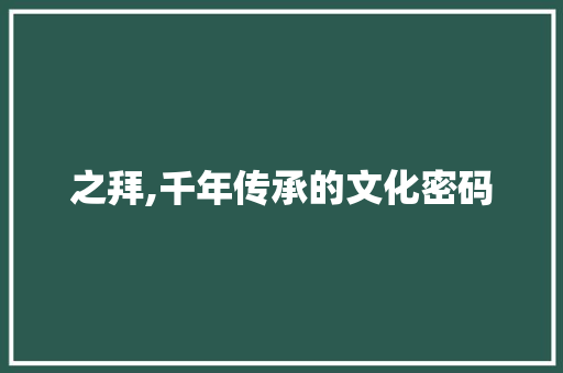 之拜,千年传承的文化密码