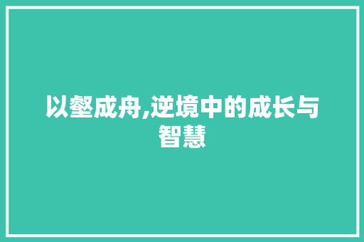 以壑成舟,逆境中的成长与智慧