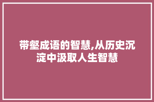 带壑成语的智慧,从历史沉淀中汲取人生智慧