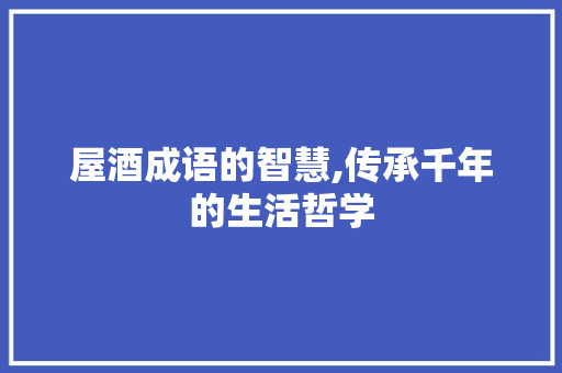 屋酒成语的智慧,传承千年的生活哲学