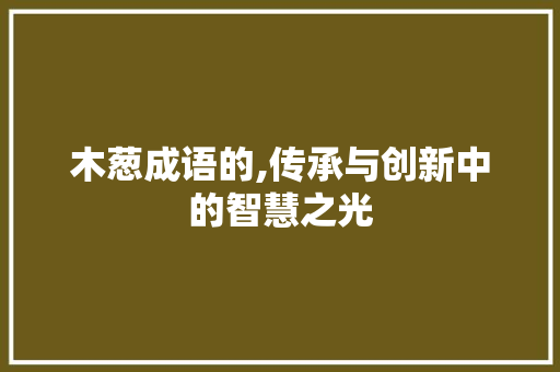 木葱成语的,传承与创新中的智慧之光 名人名言