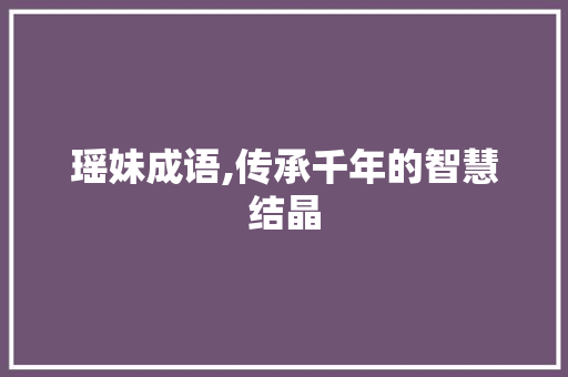 瑶妹成语,传承千年的智慧结晶