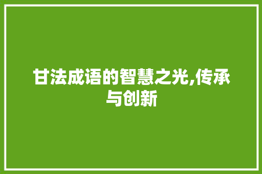 甘法成语的智慧之光,传承与创新