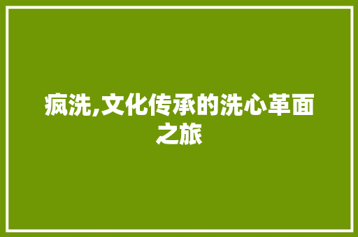 疯洗,文化传承的洗心革面之旅