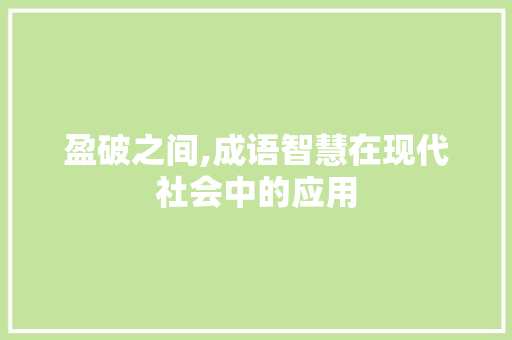 盈破之间,成语智慧在现代社会中的应用