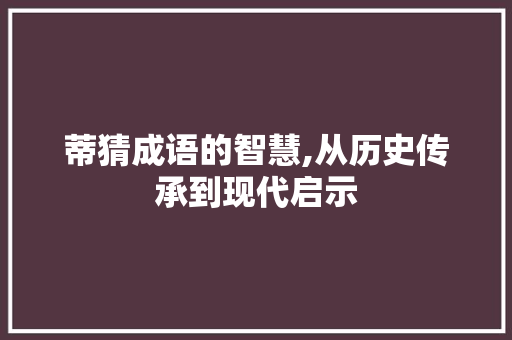 蒂猜成语的智慧,从历史传承到现代启示