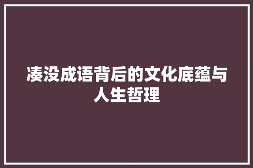 凑没成语背后的文化底蕴与人生哲理
