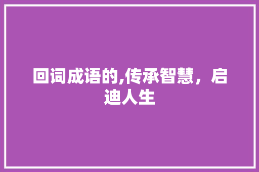 回词成语的,传承智慧，启迪人生