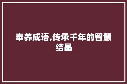 奉养成语,传承千年的智慧结晶