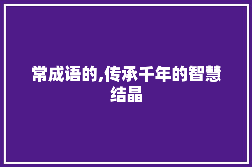 常成语的,传承千年的智慧结晶
