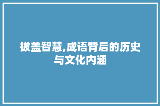 拔盖智慧,成语背后的历史与文化内涵