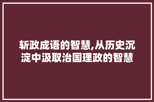 斩政成语的智慧,从历史沉淀中汲取治国理政的智慧 成语大全