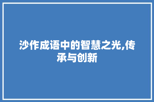 沙作成语中的智慧之光,传承与创新