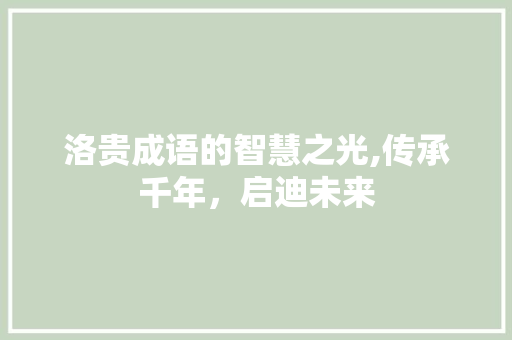 洛贵成语的智慧之光,传承千年，启迪未来
