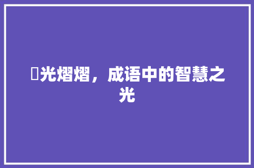 烺光熠熠，成语中的智慧之光