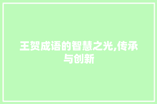 王贺成语的智慧之光,传承与创新 工作总结