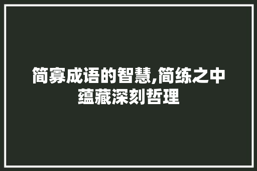 简寡成语的智慧,简练之中蕴藏深刻哲理