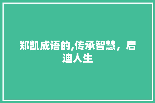郑凯成语的,传承智慧，启迪人生