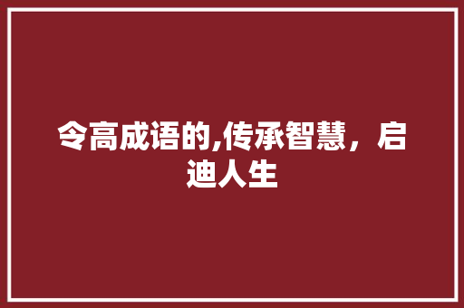 令高成语的,传承智慧，启迪人生