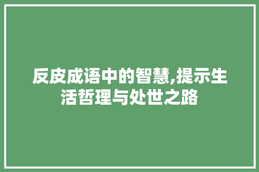 反皮成语中的智慧,提示生活哲理与处世之路
