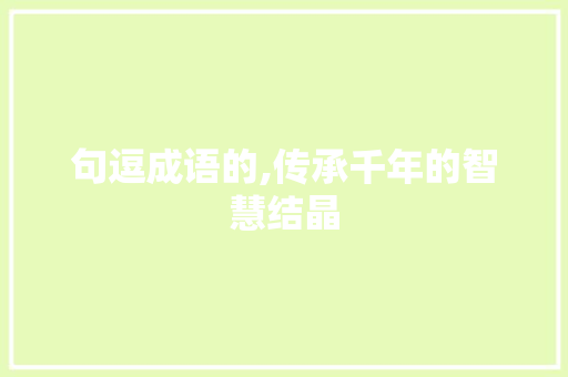 句逗成语的,传承千年的智慧结晶