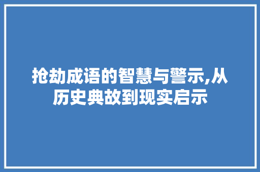 抢劫成语的智慧与警示,从历史典故到现实启示