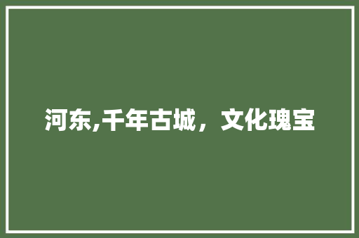 河东,千年古城，文化瑰宝
