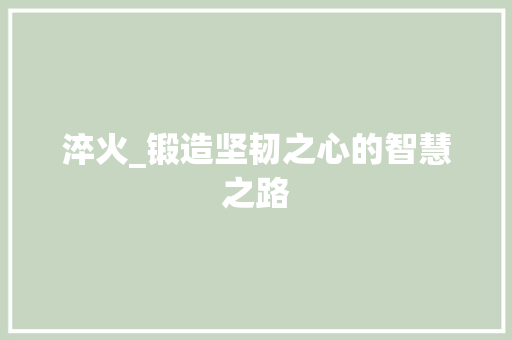 淬火_锻造坚韧之心的智慧之路 工作总结
