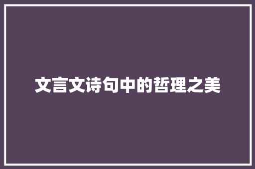 文言文诗句中的哲理之美
