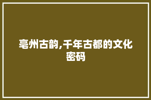 亳州古韵,千年古都的文化密码