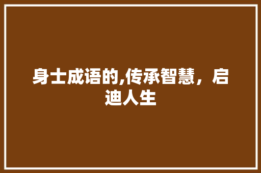 身士成语的,传承智慧，启迪人生 演讲稿
